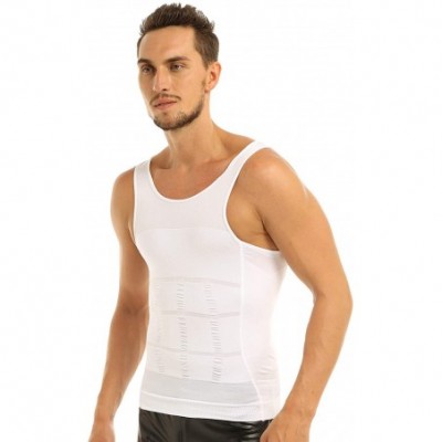 Shapewear Mens Slimming Body Shaper Vest Shirt Compression Abs Abdomen Elastic Slim Shapewear - White - C019C62Y73T