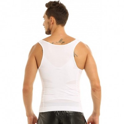 Shapewear Mens Slimming Body Shaper Vest Shirt Compression Abs Abdomen Elastic Slim Shapewear - White - C019C62Y73T