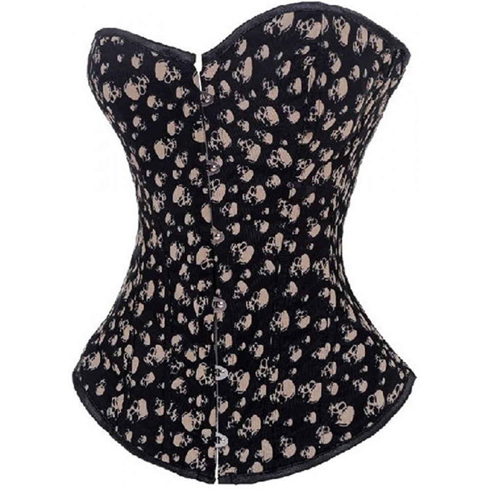 Bustiers & Corsets SD2769 Women Sexy Skull Pattern Corset with G-String-Black - Black - C618GAZ05I5