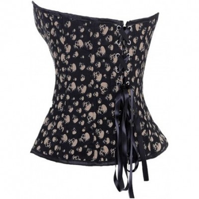 Bustiers & Corsets SD2769 Women Sexy Skull Pattern Corset with G-String-Black - Black - C618GAZ05I5