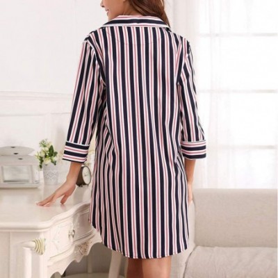 Nightgowns & Sleepshirts Womens Nightgown Pajama Boyfriend Sleep Shirt Dress Striped Button Down Cotton - Red - CS18OKRMISN