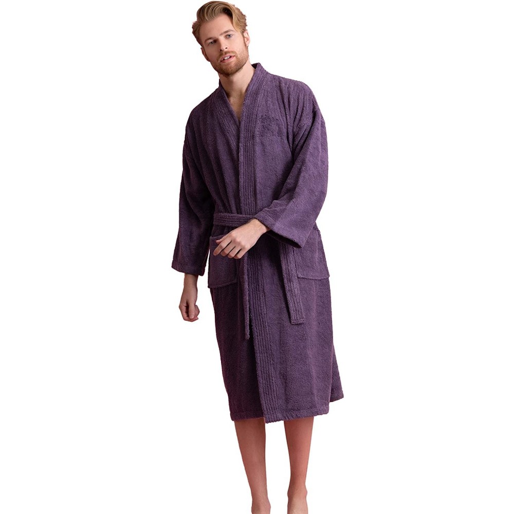 Robes Men's Bathrobe Comfortable 100% Turkish Cotton- Soft- Warm in 10 Colors - Purple - C818NNUIE4N