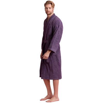 Robes Men's Bathrobe Comfortable 100% Turkish Cotton- Soft- Warm in 10 Colors - Purple - C818NNUIE4N