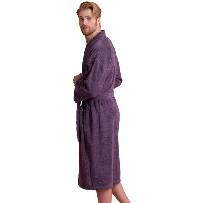 Robes Men's Bathrobe Comfortable 100% Turkish Cotton- Soft- Warm in 10 Colors - Purple - C818NNUIE4N