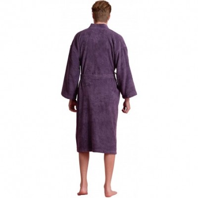 Robes Men's Bathrobe Comfortable 100% Turkish Cotton- Soft- Warm in 10 Colors - Purple - C818NNUIE4N