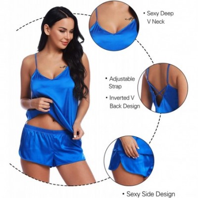 Sets Women V Neck Sexy Lingerie Satin Sleepwear Pajamas Cami Shorts Set Nightwear - Royal Blue - CJ18QZ78XIG