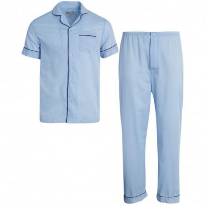 Sleep Sets Men's 2-Piece Pajama Set with Short Sleeve Shirt and Long Pants - Light Blue - CZ197EK5MXI