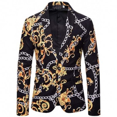 Thermal Underwear Mens Print Business Dress Suit-Two Button Slim Fit Formal Party Jacket Blazer - Gold2 - CI18A66H6L4