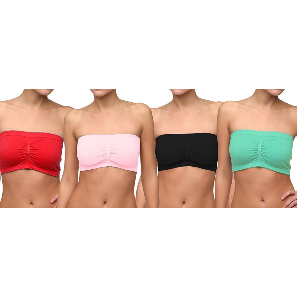 Bras Seamless Strapless Bandeau Tube Top Bra - Red-mint-pink-blk - CV18T9SHOHI