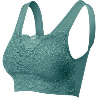 Bras Women's Seamless Lace Bra Top with Front Lace Cover Sports Bra - 6632_dusty Teal - CS195RET5SX