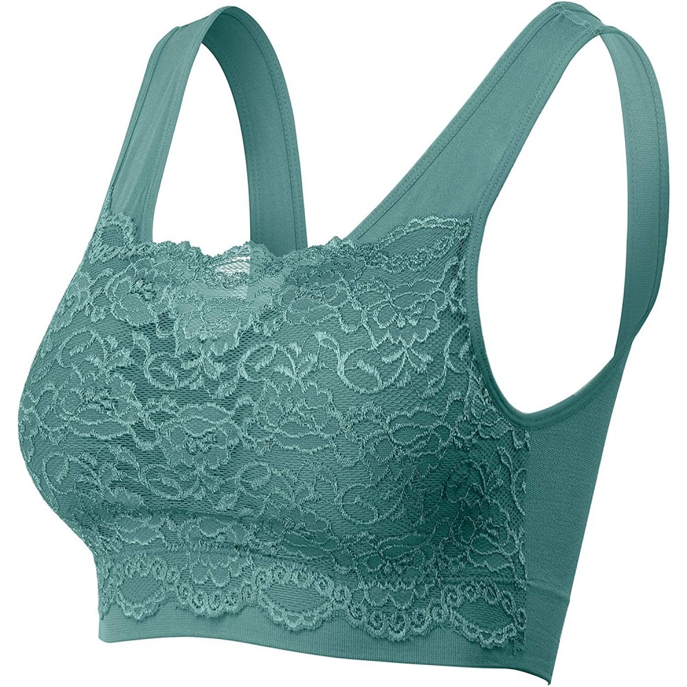 Bras Women's Seamless Lace Bra Top with Front Lace Cover Sports Bra - 6632_dusty Teal - CS195RET5SX