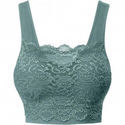 Bras Women's Seamless Lace Bra Top with Front Lace Cover Sports Bra - 6632_dusty Teal - CS195RET5SX