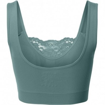 Bras Women's Seamless Lace Bra Top with Front Lace Cover Sports Bra - 6632_dusty Teal - CS195RET5SX