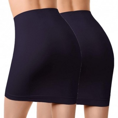 Slips Women's Shapewear Slip High Waisted Butt Lifter Firm Tummy Control Half Slip Body Shaper - Black(2 Pack) - C7186E894AW