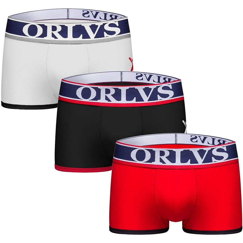 Trunks Men's Boxer Briefs Knitting Trunk Underwear Cotton - Wht+blk+red - C3193623CUQ