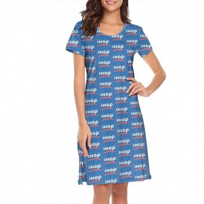 Nightgowns & Sleepshirts Womens Sleepwear IHOP-Restaurant-Cupcake-Food-Blue- Nightgown Polyester Comfort Short Sleeve Nightsh...