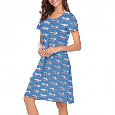 Nightgowns & Sleepshirts Womens Sleepwear IHOP-Restaurant-Cupcake-Food-Blue- Nightgown Polyester Comfort Short Sleeve Nightsh...