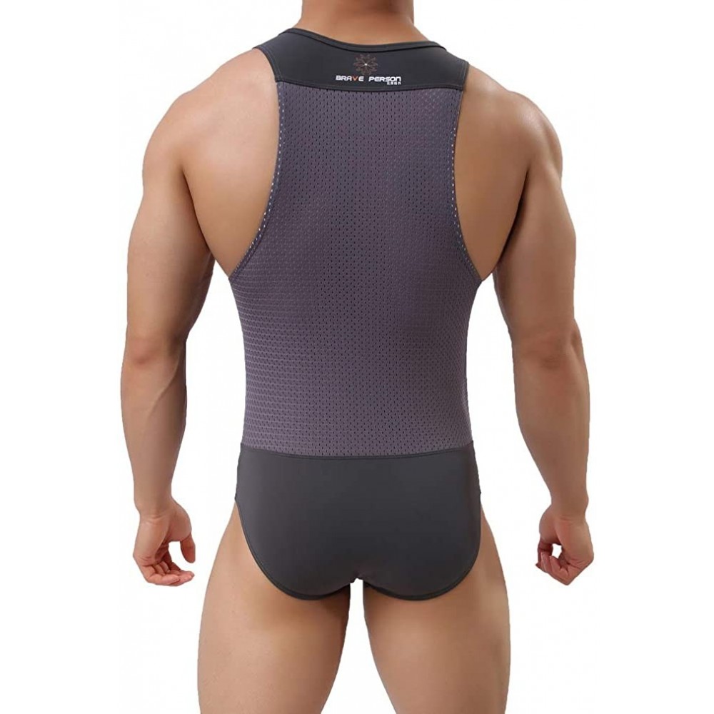 Shapewear Mens Athletic Supporters Sports Underwear Bodysuit - Grey - CV193Y4HTWL