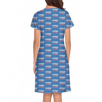 Nightgowns & Sleepshirts Womens Sleepwear IHOP-Restaurant-Cupcake-Food-Blue- Nightgown Polyester Comfort Short Sleeve Nightsh...