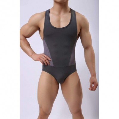 Shapewear Mens Athletic Supporters Sports Underwear Bodysuit - Grey - CV193Y4HTWL