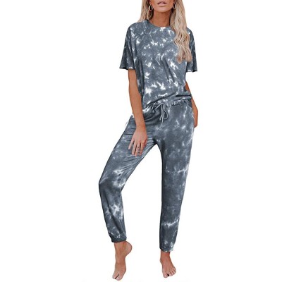 Sets Womens Tie Dye Printed Pajamas Set Top and Pants Pockets PJS Set Nightwear Sleepwear Loungewear - 9grey - C2199LTO4DS