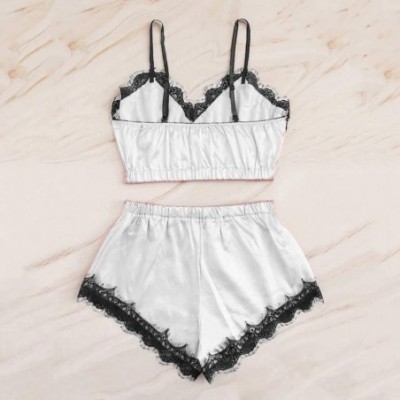 Accessories Lingerie Sleepwear Sleeveless Sexy for Women Strap Nightwear Lace Trim Satin Cami Pajama Multicolor S-XXL - White...