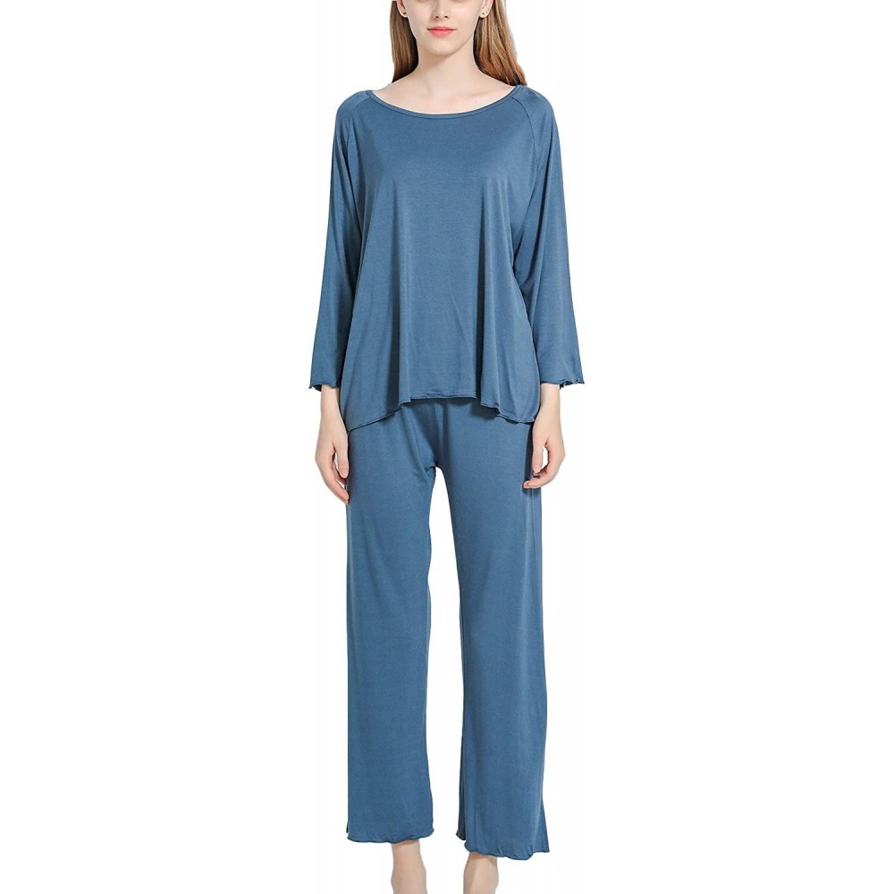 Sets Women's Casual Pajamas Set Soft 2 Pieces Long Sleeves Pyjamas Loose Fit Loungewear - Blue - C218Z574TG8