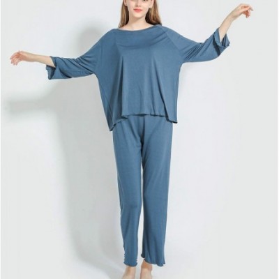 Sets Women's Casual Pajamas Set Soft 2 Pieces Long Sleeves Pyjamas Loose Fit Loungewear - Blue - C218Z574TG8