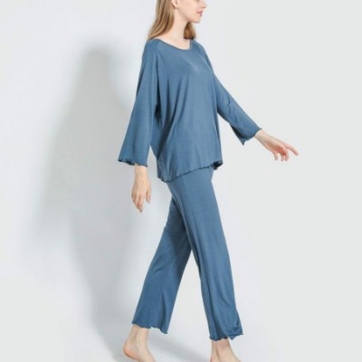 Sets Women's Casual Pajamas Set Soft 2 Pieces Long Sleeves Pyjamas Loose Fit Loungewear - Blue - C218Z574TG8