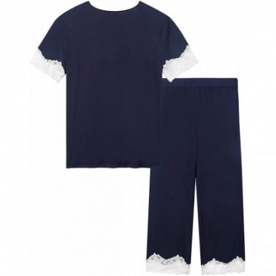 Sets Women's Soft Pajamas Set Long Sleeve Pjs Top and Pants Loungewear - Capri-navy - CA18R5XHHLX