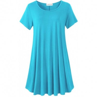 Nightgowns & Sleepshirts Women's Short Sleeve Swing Tunic Casual Pockets Loose T Shirt Dress - Lake Blue - CH18NUW735E