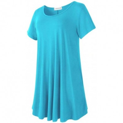 Nightgowns & Sleepshirts Women's Short Sleeve Swing Tunic Casual Pockets Loose T Shirt Dress - Lake Blue - CH18NUW735E