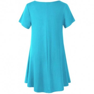 Nightgowns & Sleepshirts Women's Short Sleeve Swing Tunic Casual Pockets Loose T Shirt Dress - Lake Blue - CH18NUW735E