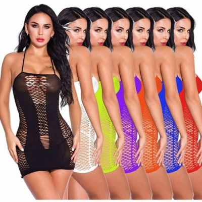 Baby Dolls & Chemises Women's Sexy Mesh Lingerie Sleepwear Fishnet Babydoll Mini Dress One Size Bodysuit - Black - CK18W5GA2EO