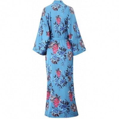 Robes Women's Kimono Robe Long - Floral Printed Silk Bathrobe Lightweight Nightgown Charmeuse - Dark Green - CW198H32HTN