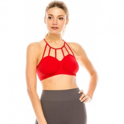 Camisoles & Tanks Strappy Caged Front Cross Back Stretch Bralette- Rated UPF 50+ (Made with Love in The USA) - Red - C018OO0I943