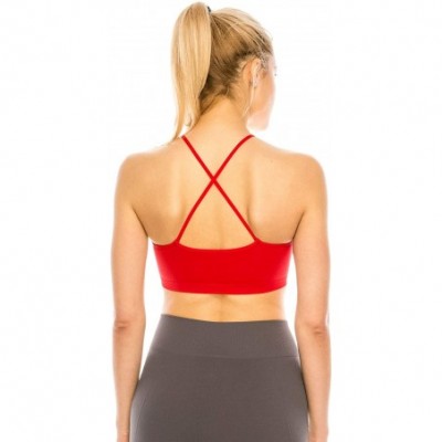 Camisoles & Tanks Strappy Caged Front Cross Back Stretch Bralette- Rated UPF 50+ (Made with Love in The USA) - Red - C018OO0I943