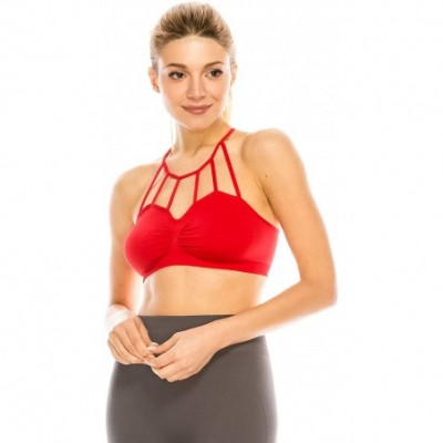 Camisoles & Tanks Strappy Caged Front Cross Back Stretch Bralette- Rated UPF 50+ (Made with Love in The USA) - Red - C018OO0I943