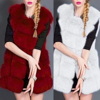 Thermal Underwear Women's Faux Fur Gilet Coat Slim Long Waistcoat Jacket Sleeveless Shrug Trench Outerwear - White - CP18ZOTXZHT