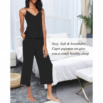 Sets Womens Pajama Sets Short Sleeve Ruffle Trim Sleepwear Tops with Capri Pants Soft Casual Loungewear - B-black - C2194T73265