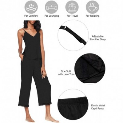 Sets Womens Pajama Sets Short Sleeve Ruffle Trim Sleepwear Tops with Capri Pants Soft Casual Loungewear - B-black - C2194T73265