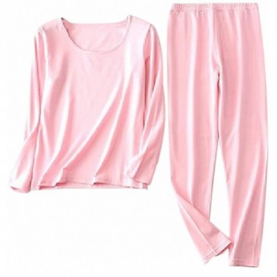 Thermal Underwear Women's Long Johns Underwear Set Thermal Crew Neck Thin Base Layer Top with Pants - Pink - CO18AXX7EII