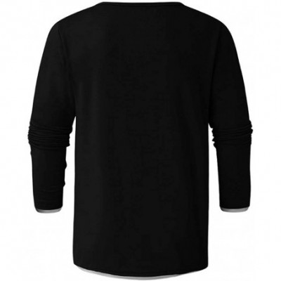 Trunks Men's Simple Cotton Casual Comfortable Crewneck Solid T-Shirt Top Blouse Long Sleeve Sweatshirts - Black - CS1952WZ0DG