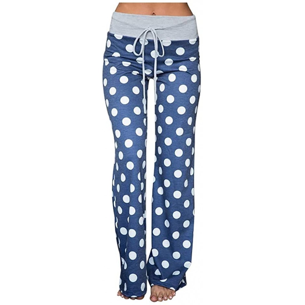 Bottoms Womens Pajama Lounge Pants Floral Print Comfy Casual Stretch Palazzo Drawstring Pj Bottoms Pants Wide Leg E blue - CG...