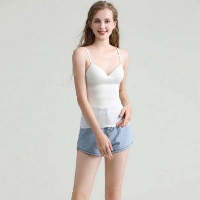 Thermal Underwear Women Sling Bottoming Sleeveless Vest Top with Chest Pad Without Underwire Bra - White - CW194H2LEZA