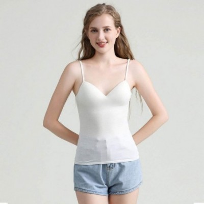 Thermal Underwear Women Sling Bottoming Sleeveless Vest Top with Chest Pad Without Underwire Bra - White - CW194H2LEZA