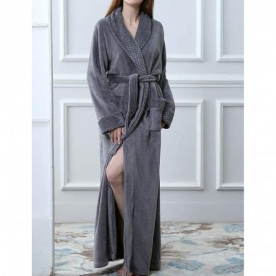 Robes Womens Zipper Front Fleece Flannel Robe Plush Long Warm Bathrobe Loungewear with Pockets - Grey-2 - CW18M4WHTGE