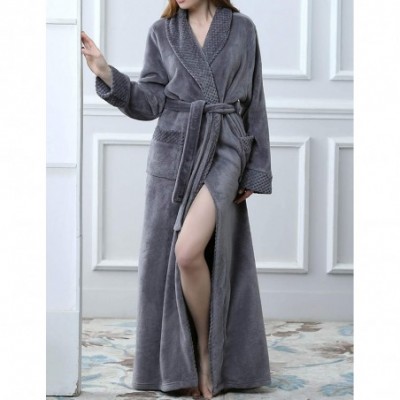 Robes Womens Zipper Front Fleece Flannel Robe Plush Long Warm Bathrobe Loungewear with Pockets - Grey-2 - CW18M4WHTGE