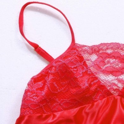 Tops Women Stain Sleepwear Short Suit Set Lingerie Cami Shorts Pajamas Set - Red - C118UD8KCCO