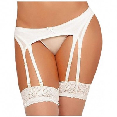 Garters & Garter Belts Women's Lace Garter Belt and Thong Set for Stockings Metal Buckles - White - CC197A58RWD